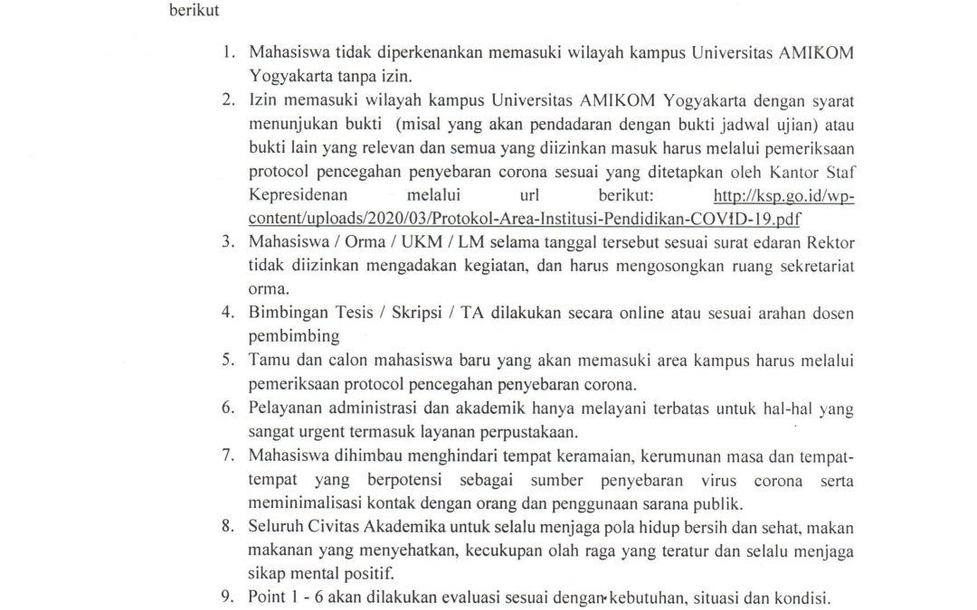 Surat Edaran Wakil Rektor III tentang Kebijakan Teknis Pencegahan COVID 19