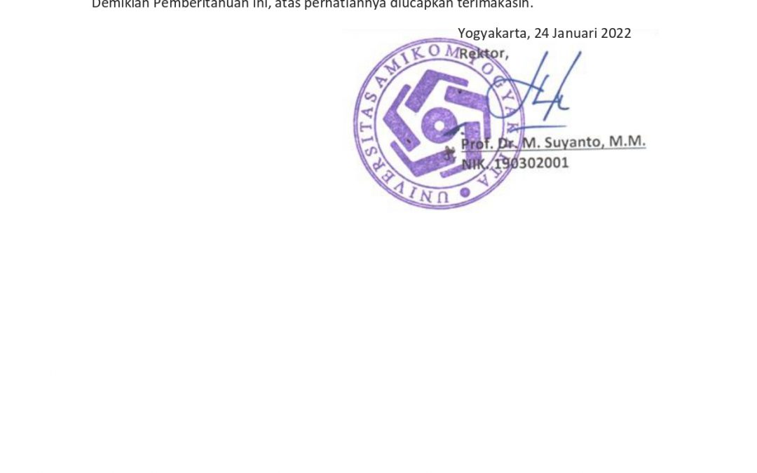 Pemberitahuan Perubahan Nama Biaya Sarana dan Prasarana PMB Universitas AMIKOM Yogyakarta