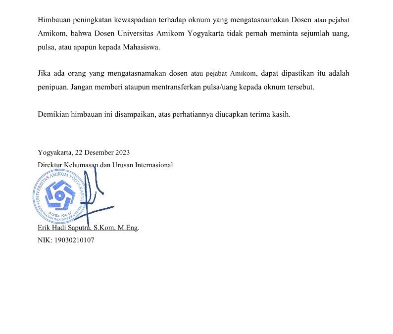 Surat Himbauan Penipuan Mengatasnamakan Dosen Amikom