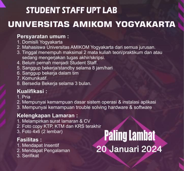 Recruitment Student Staff UPT LAB Universitas Amikom Yogyakarta
