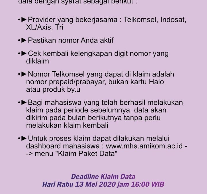 Deadline Klaim Data Rabu 13 Mei 2020