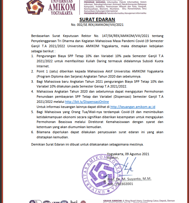 Info Terkait Pembayaran Selama Masa Pandemi Covid-19 Semester Ganjil T.A 2021/2022