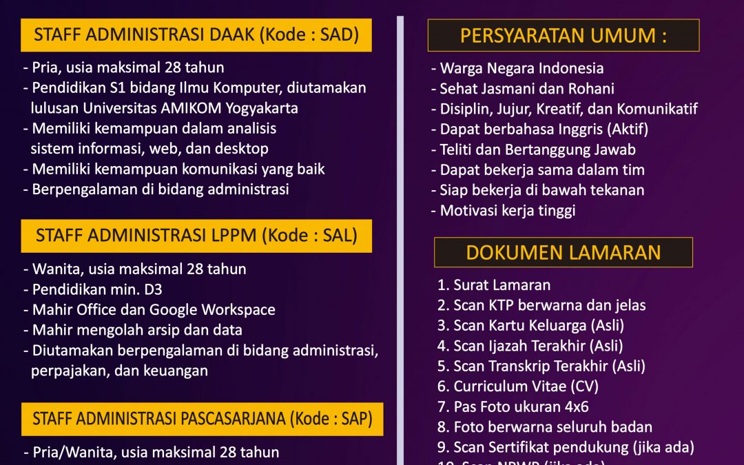 Open Recruitment Tenaga Kependidikan Universitas Amikom Yogyakarta