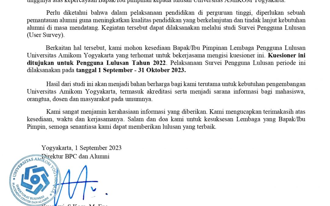 Sosialisasi Survei Pengguna Lulusan Tahun Pelaksanaan 2023