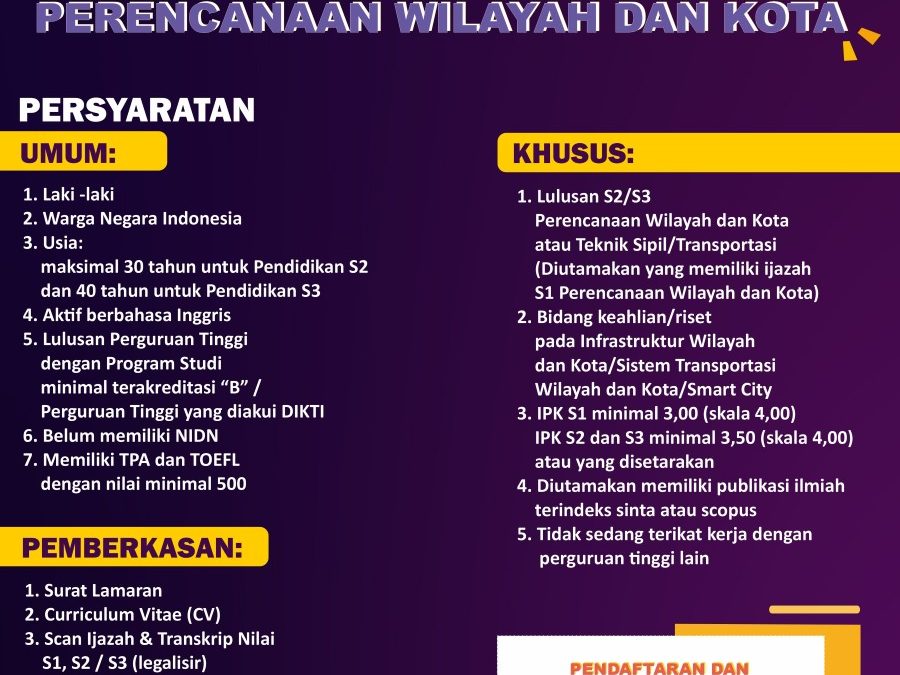 Open Recruitment Dosen Perencanaan Wilayah dan Kota